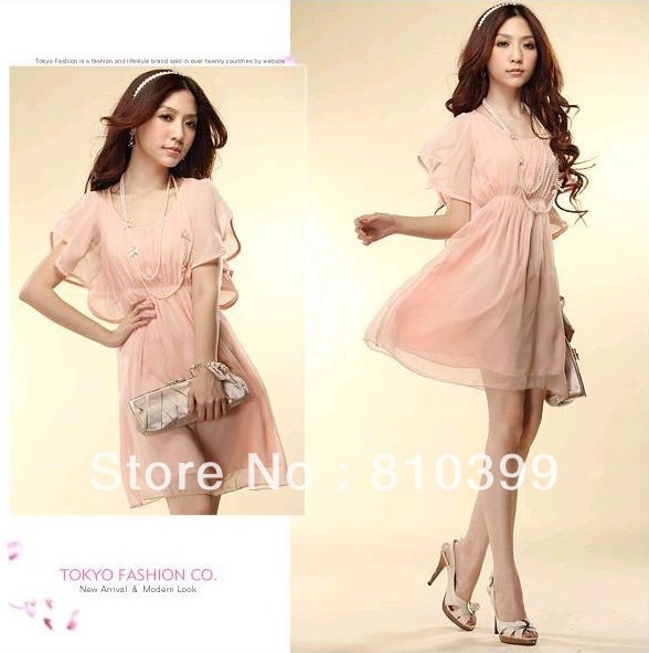 2013 New Fashion Women's Lady Short Sleeve Crew Neck Chiffon Dress Apparel For Summer Spring Autumn Freeshipping#D013