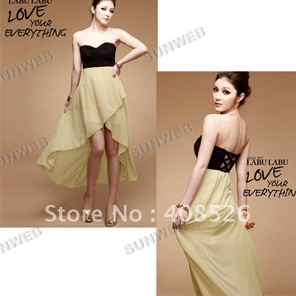 2013 New Fashion Women's Sexy Slim Strapless Chiffon Asymmetric Backless long Dresses free shipping 3068