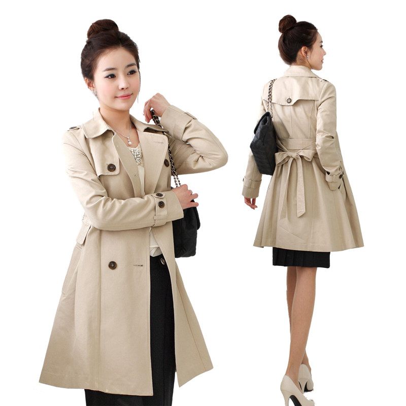 2013 New Fashion Women's Slim Fit Double-breasted Trench Coat Casual long Outwear free shipping