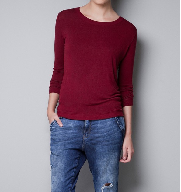 2013 New fashion womens'  Casual basic shirts Elbow patch Decorate blouse O neck quality casual shirt slim brand designer tops