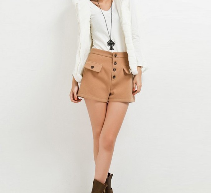 2013 new fashion Womens casual woolen shorts pants elegant with buttons sexy slim high quality designer shorts