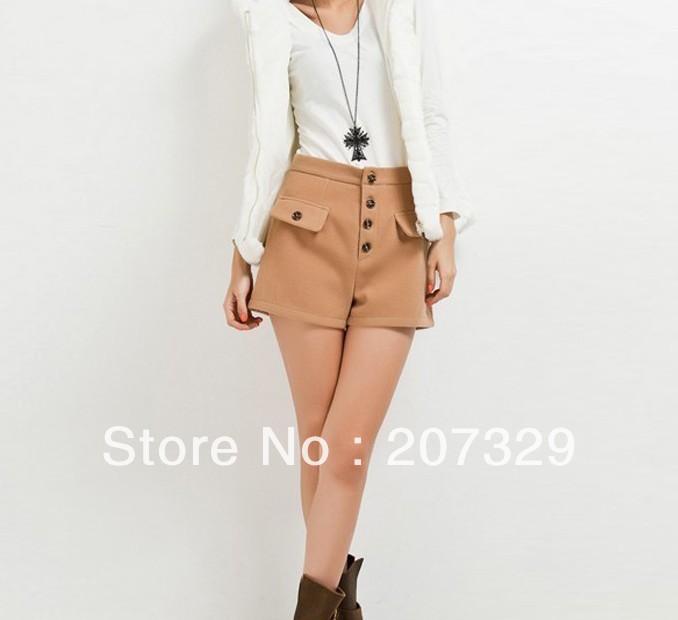 2013 new fashion Womens casual woolen shorts pants elegant with buttons sexy slim high quality designer shorts