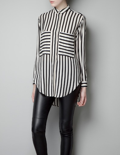2013 New fashion womens' classic black white striped long sleeve chiffon blouse elegant slim designer shirt quality tops S095