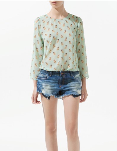 2013 New fashion womens' Cute Puppy dog print blouses Stud rivet shoulder elegant casual shirts slim tops designer blouses