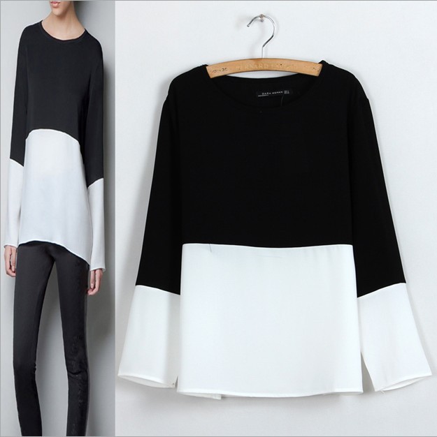 2013 New fashion womens' Elegant Classic black and white blouses quality casual shirts o neck fashion loose tops designer blouse