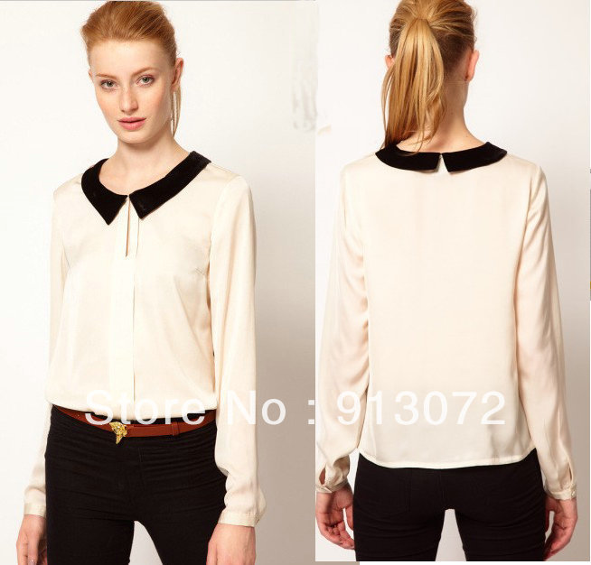 2013 New fashion womens' elegant Peter Pan collar pullover slim Blouse shirts formal OL casual shirt long sleeve quality