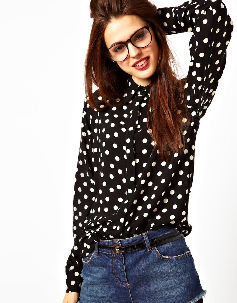 2013 New Fashion Womens' Elegant Polka Dot Chiffon shirt Sexy European ASOS style Casual Slim Long Sleeve Quality tops S128