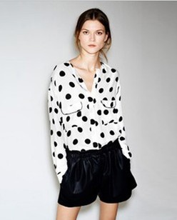 2013 NEW Fashion Womens'  elegant Polka dot print Chiffon Blouse loose style black dot shirts long sleeve