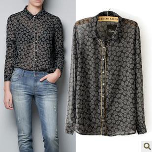 2013 New fashion womens' skull head print chiffon blouses elegant sexy skeleton chiffon shirt brand designer cool tops S5119