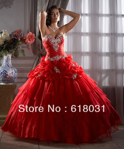 2013 New Fashionable sweetheart ball gown beading red rolling flowers quinceanera 15 ball gown Style 26648