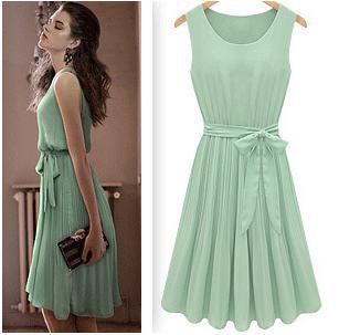 2013 New fashon womens sleeveles casual o neck chiffon dress party evening Princess knee length dresses Free shipping!