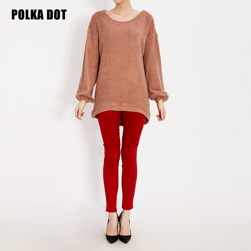 2013 new for women Polkadot fashion thickening loose low-high lantern sleeve batwing shirt sweater oversize