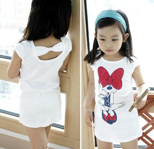 2013 New Free Shipping 100% Cotton Kids girls bowknot clothes t shirts baby clothes short sleeve Children wear Baby clothes
