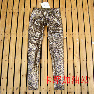2013 New Free Shipping Fashion normic card gold light leopard print faux leather sexy leggings Can Mixed Order!
