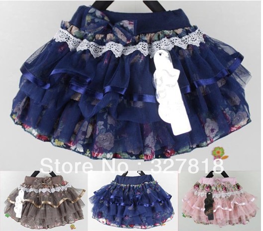 2013 new free shipping Three layer of yarn and cloth wholesale children's skirt  (4pcs/lots)