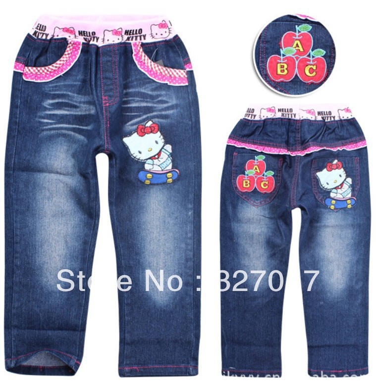 2013 new!free shipping! wholesale 5pcs/lot children's cartoon jeans, 100% cotton  Children's casual jeans,Girl cowboy trousers