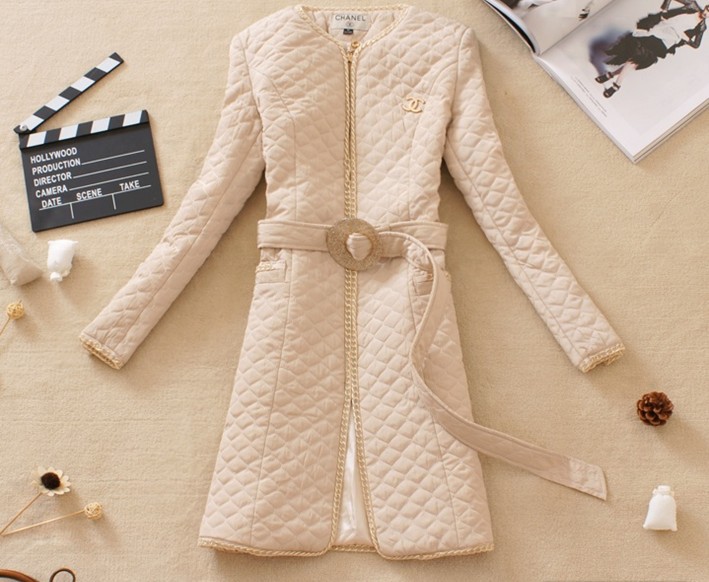 2013 new free shipping women outerwear vintage slim waist medium-long cotton-padded jacket 2 belt size from M to 5XL big code
