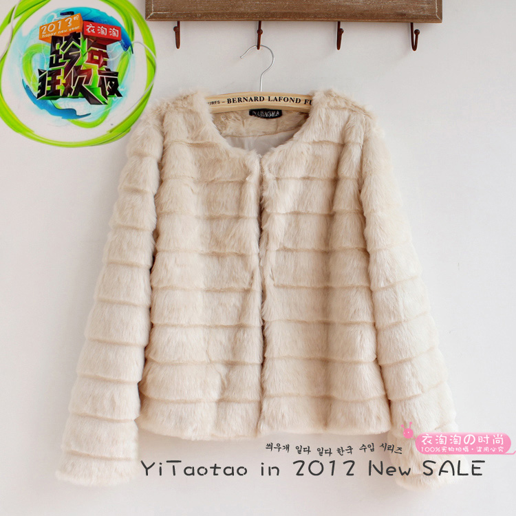 2013 new Fur coat women artificial rabbit overcoat horizontal stripe short design long-sleeve top