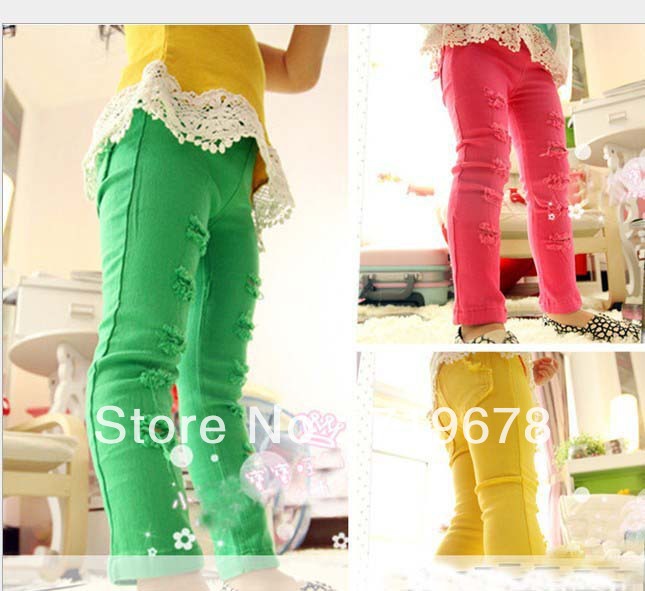 2013 new girl pants Korean cotton holes in candy colors Leggings boots pants feet trousers,MAR255
