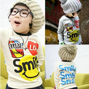 2013 New Girls Boys SMILE T shirt Unisex  4pcs/lot free shipping kids clothes children clothes baby T shirt