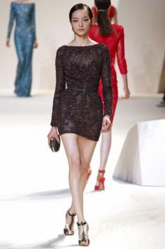 2013 New  Glamorous fashion High Collar Lace Long sleeve short  Celebrity Dresses