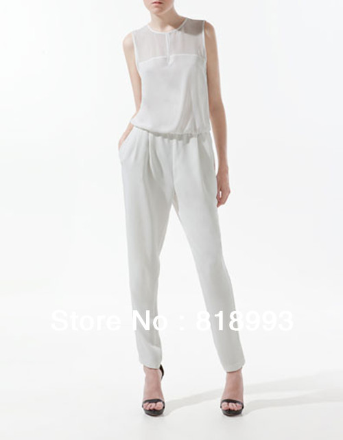 2013 new hot selling fashion az same design chiffon open back type women's jumpsuits white and black