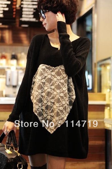 2013 NEW Hot-selling Fashion Korean women's ladies sweater cotton knitwear  plus size lace big love o-neck knitted