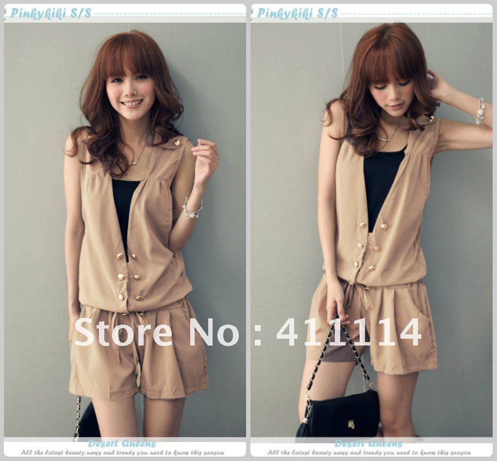 2013 new hot summer Fashion Cozy women clothes Piece shorts Double metal buckle jumpsuit Rompers Pants T-shirt