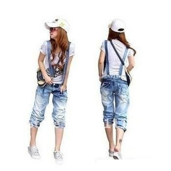 2013 new hot summer Fashion Cozy women clothes Piece shorts Strap worn flange Jeans 7-pants jumpsuit Rompers Pants T-shirt