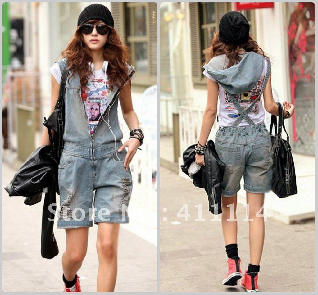2013 new hot summer Fashion Cozy women clothes Piece shorts Strap worn flange Jeans Holes hats jumpsuit Rompers Pants T-shirt