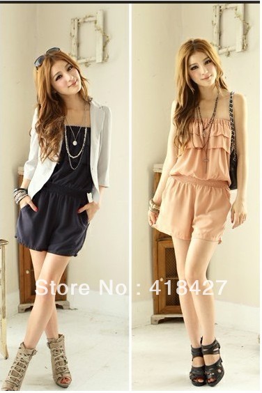 2013 new hot summer Fashion Cozy women clothes Ruffles Piece shorts  Harlan Bra Slim jumpsuit Rompers Pants 2 Colors