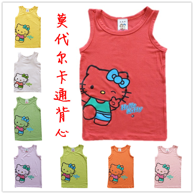 2013 new kids hello kitty candy vest ,modal summer sleeveless girls cartoon tank tops lowest price 4pcs/lot