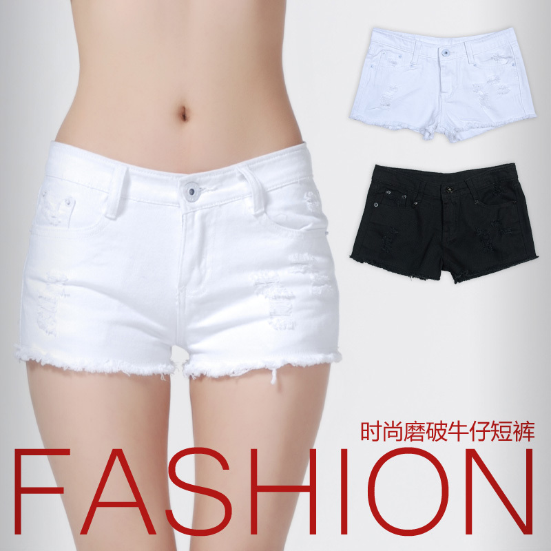 2013 New  Korean Design Fashion Women's Black Red Yellow Pink White Green   Burr Denim Shorts Free Shipping
