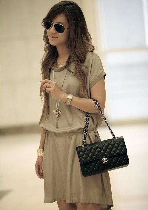 2013 New Korean Design Women  Short Sleeve Summer Cotton Dress Golden P10041704