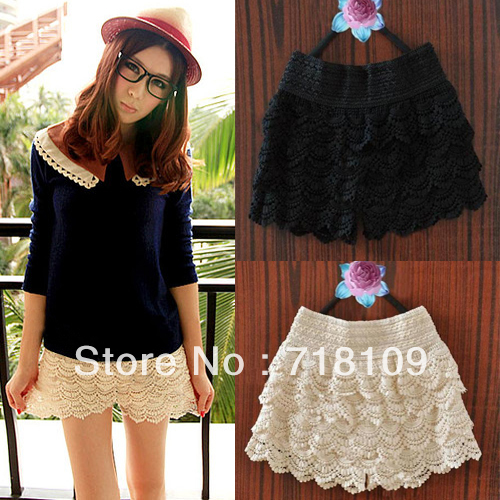 2013 New Korean Fashion Womens Sweet Cute Crochet Tiered Lace Shorts Skorts Short Pants