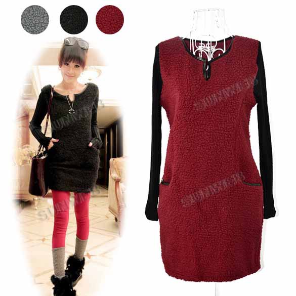 2013 New Korean Women Lady Fashion Round Collar Long Sleeve Dress 3Colors Free shipping 9464