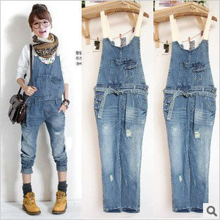 2013 new Korean women washing frayed denim overalls Jumpsuits Rompers Cute fashion Strap jeans I728 free shipping