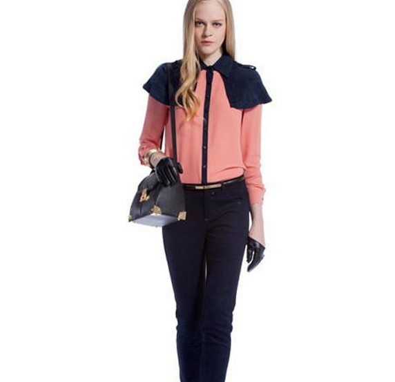 2013 new Ladies'  fashion blouse women's long sleeve spring chiffon shirts with cloak sweet england style free shipping