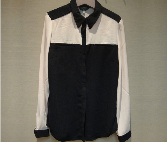 2013 new ladies' fashion chiffon printed blouse women's long sleeve spllicing shirt  with button free shipping