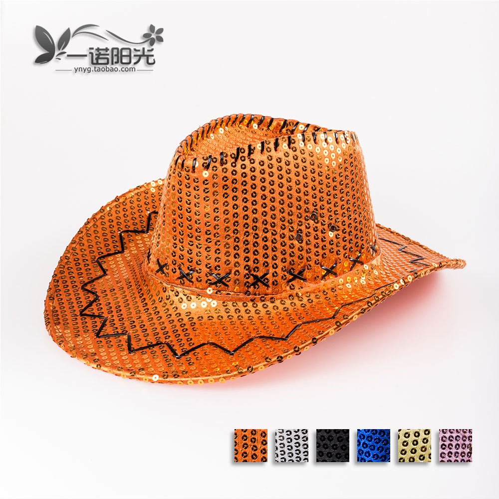 2013 New Large brim hat paillette cowboy hat performance cap performance cap stage sequin cap Free shipping