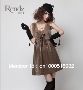 2013 New leather PU bowknot rabbit hair dress