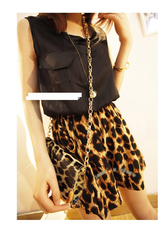 2013 new Leopard stitching a chiffon jumpsuit