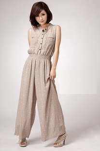 2013 new little printing breasted chiffon jumpsuit pants, free shipping