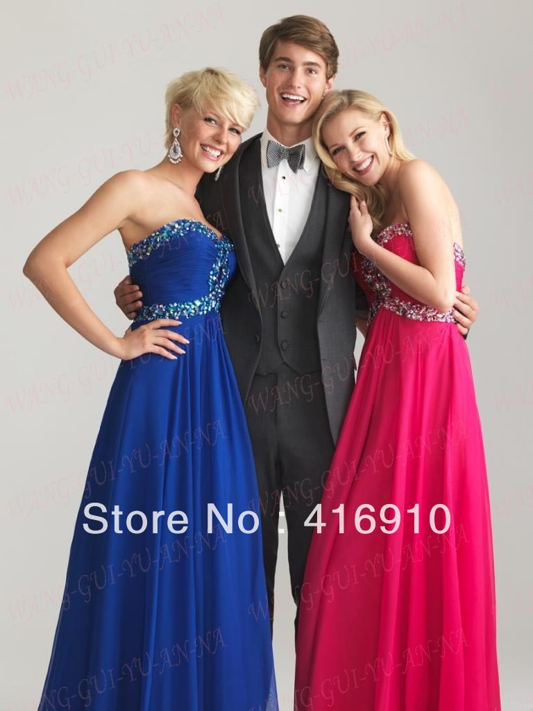 2013 New Long Chiffon Sweetheart Strapless Prom Dress Ball Gown Party Evening Free Shipping