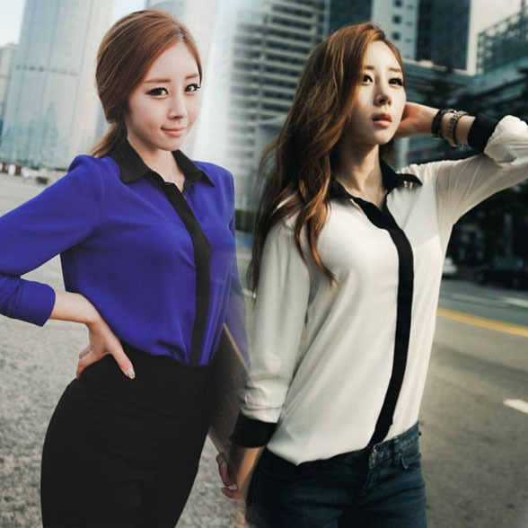 2013 new long sleeve lady shirt brand shirt fashion contrast color shirts OL transparent blouse Wholesale SY0054