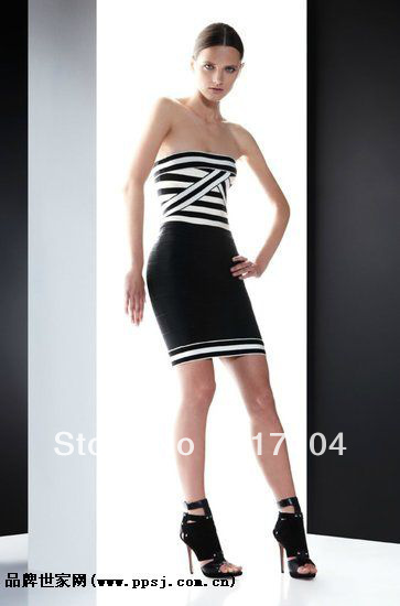 2013 NEW OFF THE SHOULDER Women's strapless jacquard bandage Dress HL Cocktail evening Dresses black and white