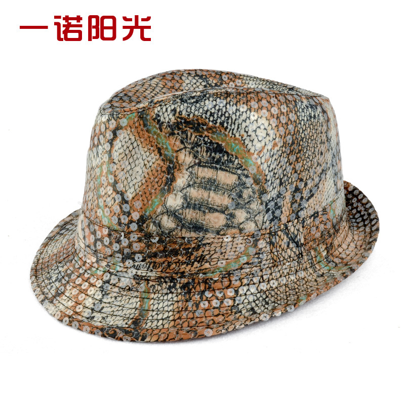 2013 New Paillette fedoras sequin fedoras hat reflective cap jazz hat dance serpentine pattern Free shipping