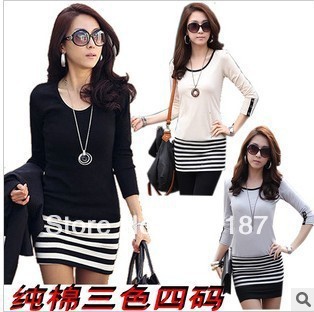 2013 New plus size elegant women's slim long-sleeve slim hip ol fashion basic one-piece dress