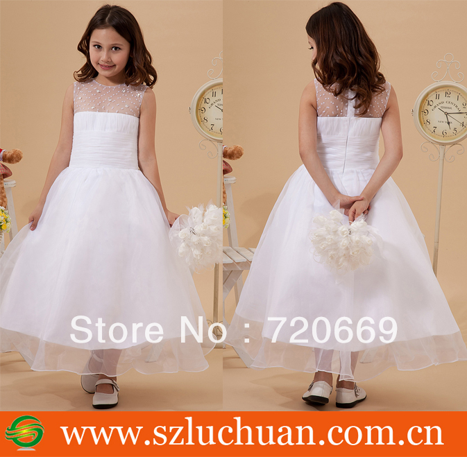 2013  New product ball gown beading white flower girl dress