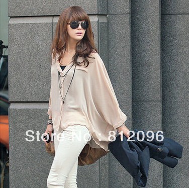 2013 new Promotions hot trendy cozy women blouse shirts jacket T-shirt Fashion Bat sleeve chiffon irregular UV protection